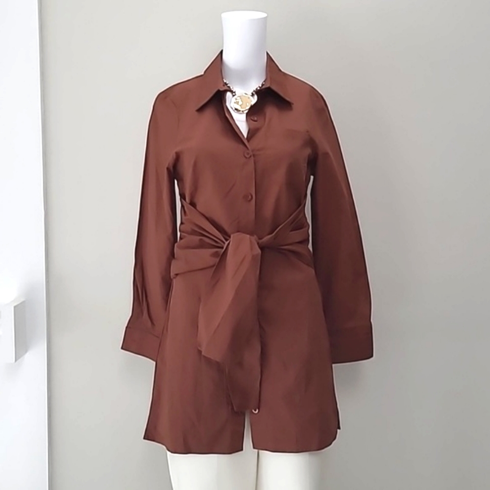 Lola May Waist Tie Shirt Dress in Brown